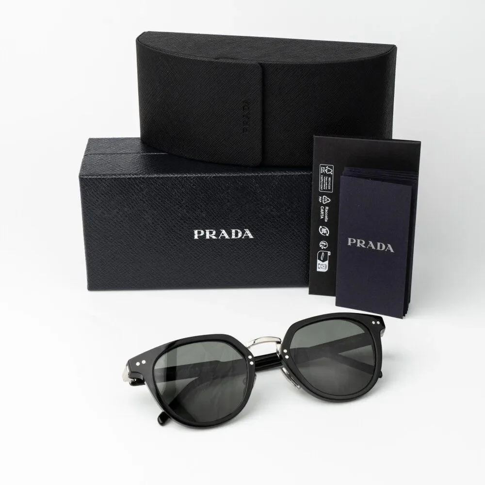 Prada Women Sunglasses Black Green Polarized Oval PR17YS 1AB03R BRAND NEW